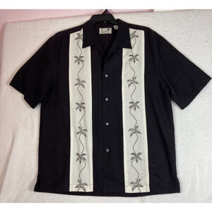 Havana Shirt Co Camp Shirt Black Embroidered Hawaiian Cuban Mens Large